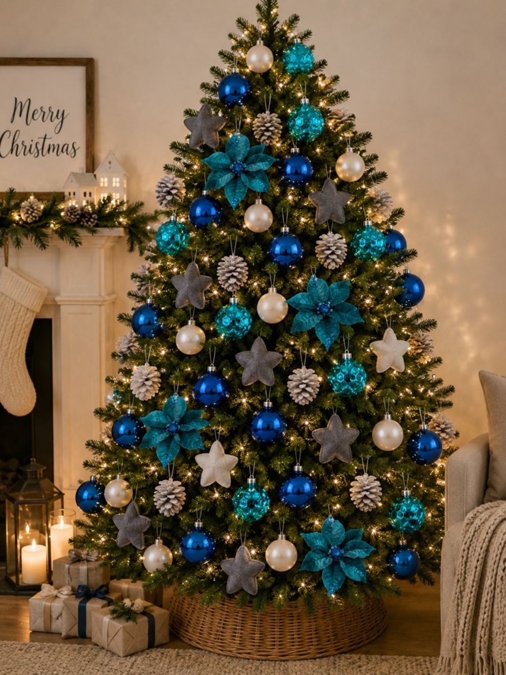 Blue Green Plastic Holiday Tree Ornament